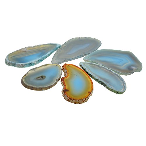 MagiDeal 6er Set Natürliche Achatscheiben gefärbte Achat Scheiben Poliert für DIY Schmuck Tischdeko - Aquamarinblau - 7