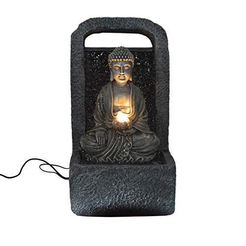 Zimmerbrunnen mit Buddha, Wasserfall und LED-Beleuchtung von DRULINE