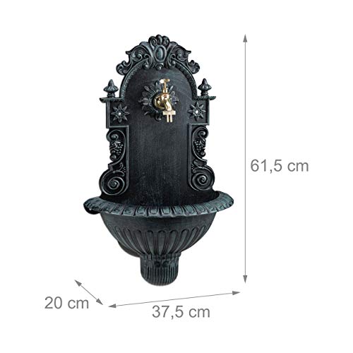 Grüner Wandbrunnen antik mit Wasserhahn 60 cm Höhe - 4