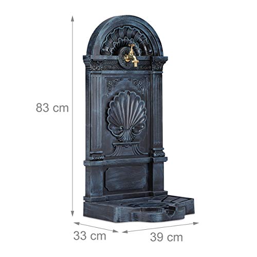 Grauer Wandbrunnen Standbrunnen antik mit Wasserhahn 80 cm Höhe - 4