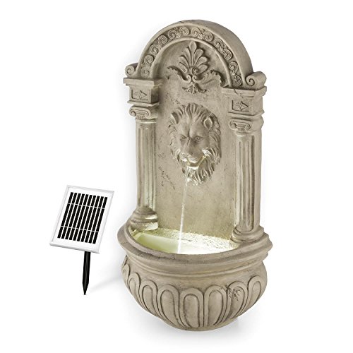 Antiker Wandbrunnen mit Löwenkopf, LED-Beleuchtung und Solarpanel 70 cm Höhe - 3