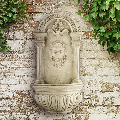 Antiker Wandbrunnen mit Löwenkopf, LED-Beleuchtung und Solarpanel 70 cm Höhe - 4