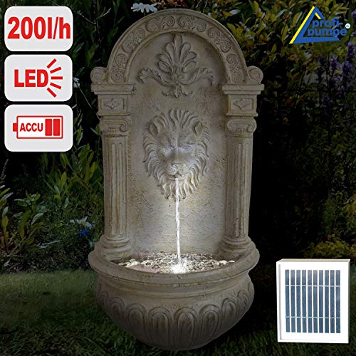 Wandbrunnen Löwenkopf mit Solarpanel und LED-Beleuchtung 75 cm Höhe in Steinoptik - 4
