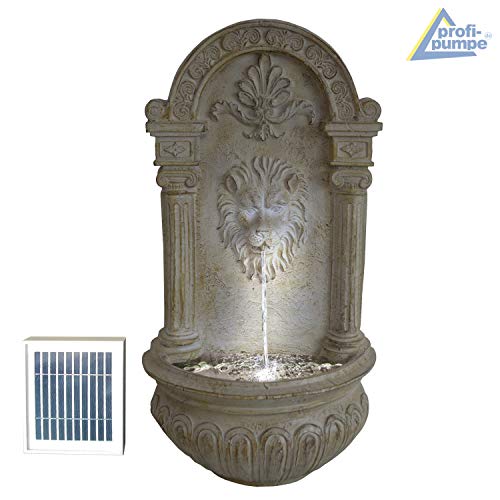 Wandbrunnen Löwenkopf mit Solarpanel und LED-Beleuchtung 75 cm Höhe in Steinoptik - 5