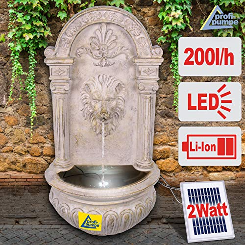 Wandbrunnen Löwenkopf mit Solarpanel und LED-Beleuchtung 75 cm Höhe in Steinoptik - 6