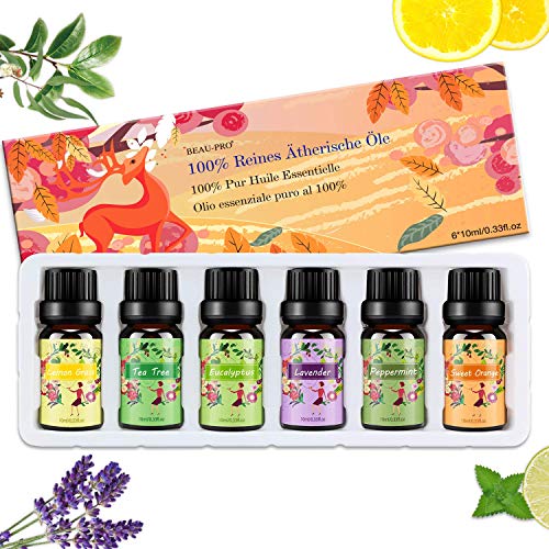 Ätherische Öle Set,6 x 10 ml Aromatherapie Duftöl 100% Pure Ätherische Öle Geschenk für Diffuser- Orange, Lavendel, Teebaum, Zitrone, Eukalyptus und Pfefferminze - 2