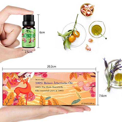 Ätherische Öle Set,6 x 10 ml Aromatherapie Duftöl 100% Pure Ätherische Öle Geschenk für Diffuser- Orange, Lavendel, Teebaum, Zitrone, Eukalyptus und Pfefferminze - 5