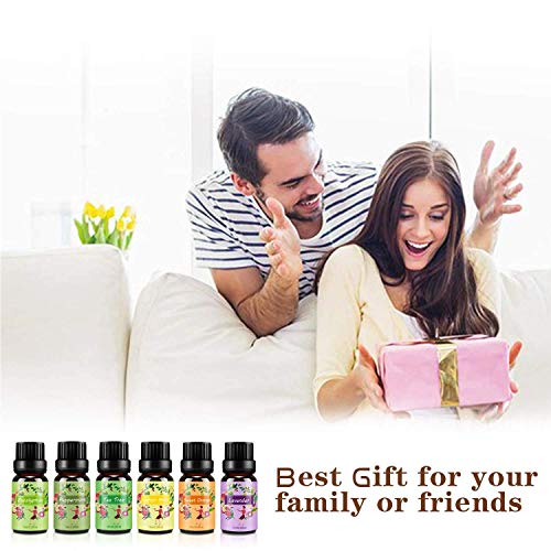 Ätherische Öle Set,6 x 10 ml Aromatherapie Duftöl 100% Pure Ätherische Öle Geschenk für Diffuser- Orange, Lavendel, Teebaum, Zitrone, Eukalyptus und Pfefferminze - 6