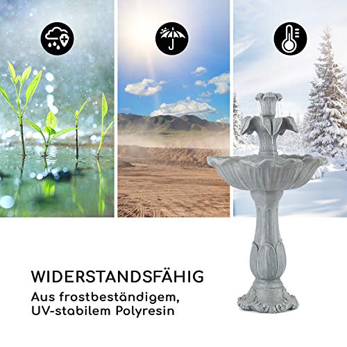 blumfeldt Floreal - Gartenbrunnen, Springbrunnen, Standbrunnen, frostbeständiges, UV-stabiles Polyresin, 6 Watt, Romantisches Design, drinnen und draußen, Steinoptik, hellgrau - 6