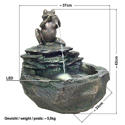 AMUR Gartenbrunnen Brunnen Zierbrunnen Zimmerbrunnen Brunnen Vogelbad Durstiger Frosch mit LED-Licht 230V Wasserfall Wasserspiel für Garten, Gartenteich, Terrasse, Teich, Balkon Sehr Dekorativ - 3