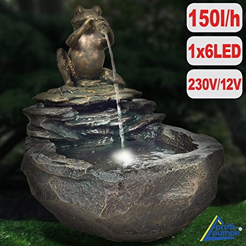 AMUR Gartenbrunnen Brunnen Zierbrunnen Zimmerbrunnen Brunnen Vogelbad Durstiger Frosch mit LED-Licht 230V Wasserfall Wasserspiel für Garten, Gartenteich, Terrasse, Teich, Balkon Sehr Dekorativ - 4