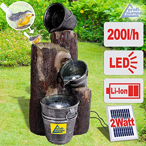 Gartenbrunnen Solarbrunnen Brunnen Vogelbad Wasserfall, Gartendeko mit Pumpe, Wasserspiel für Garten Terrasse, Balkon, Sehr Dekorativ, Led-Licht-Gartenleuchte - 2