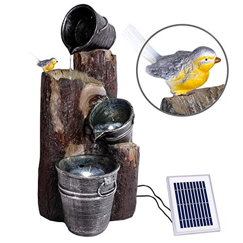 Gartenbrunnen Solarbrunnen Brunnen Vogelbad Wasserfall, Gartendeko mit Pumpe, Wasserspiel für Garten Terrasse, Balkon, Sehr Dekorativ, Led-Licht-Gartenleuchte - 4