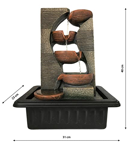 Dehner Zimmerbrunnen Steinkrüge mit LED Beleuchtung, ca. 40 x 23 x 31 cm, Polyresin, grau/braun - 2