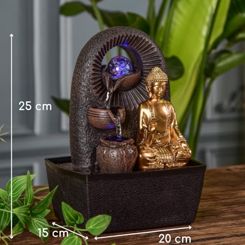 Beleuchteter Zimmerbrunnen mit Buddha und Glaskugel - 4