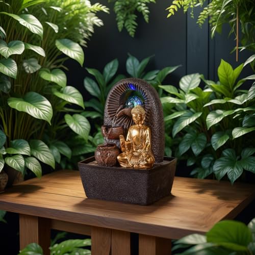 Beleuchteter Zimmerbrunnen mit Buddha und Glaskugel - 7