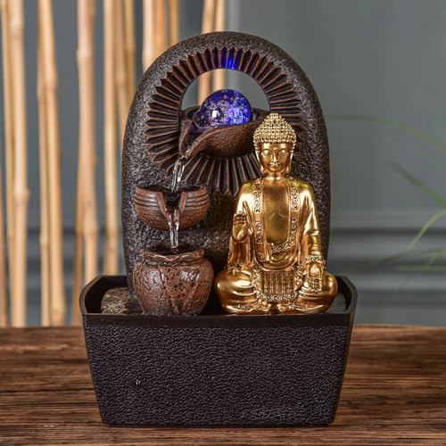 Beleuchteter Zimmerbrunnen mit Buddha und Glaskugel - 9