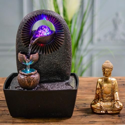 Beleuchteter Zimmerbrunnen mit Buddha und Glaskugel - 10