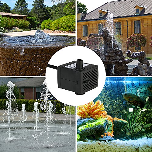 Weehey Hylotele 150L/H 2W Mini Wasserpumpe, AC220-240V Tauchpumpe Brunnenpumpe für Aquarium Brunnen Teich Gardens und hydroponische Systeme mit Einer Düse 4,9 ft (1,5 m) - 3