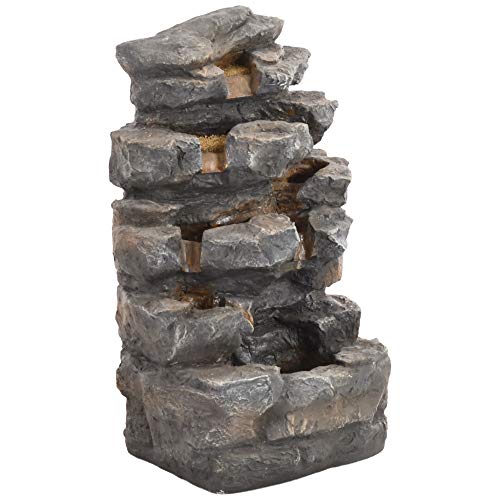 MACOShopde by MACO Möbel Gartenbrunnen Wasserfall medium - Dekobrunnen mit warmweißer LED Beleuchtung, ca. 60 x 32 x 25 cm, grau/Steinoptik - 2