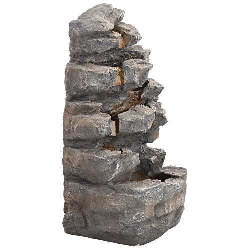 MACOShopde by MACO Möbel Gartenbrunnen Wasserfall medium - Dekobrunnen mit warmweißer LED Beleuchtung, ca. 60 x 32 x 25 cm, grau/Steinoptik - 3