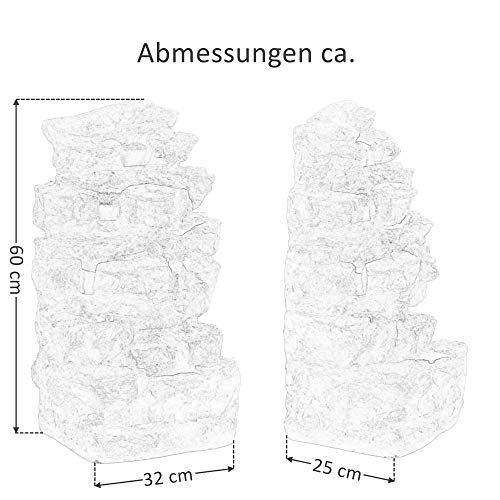 MACOShopde by MACO Möbel Gartenbrunnen Wasserfall medium - Dekobrunnen mit warmweißer LED Beleuchtung, ca. 60 x 32 x 25 cm, grau/Steinoptik - 6
