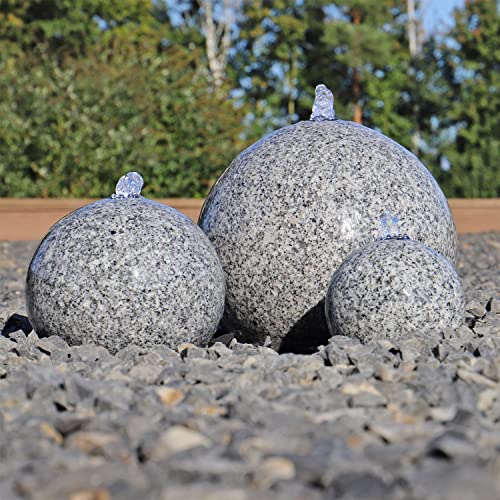 Gartenbrunnen aus Granit mit 3 Kugeln und LEDBeleuchtung