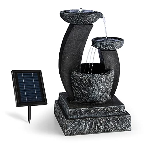 Solarbrunnen in Granitoptik "Fantaghiro" mit LED-Beleuchtung und Wasserfall